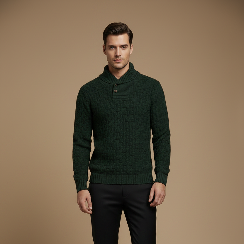 Liam | Cozy Basketweave Button Turtleneck Sweater