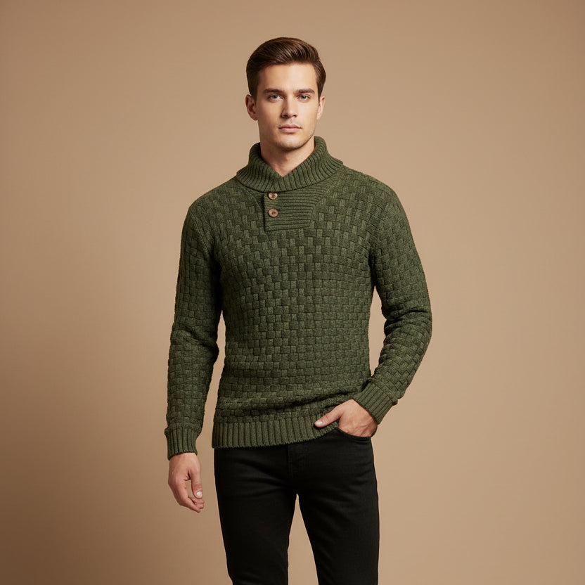 Liam | Cozy Basketweave Button Turtleneck Sweater