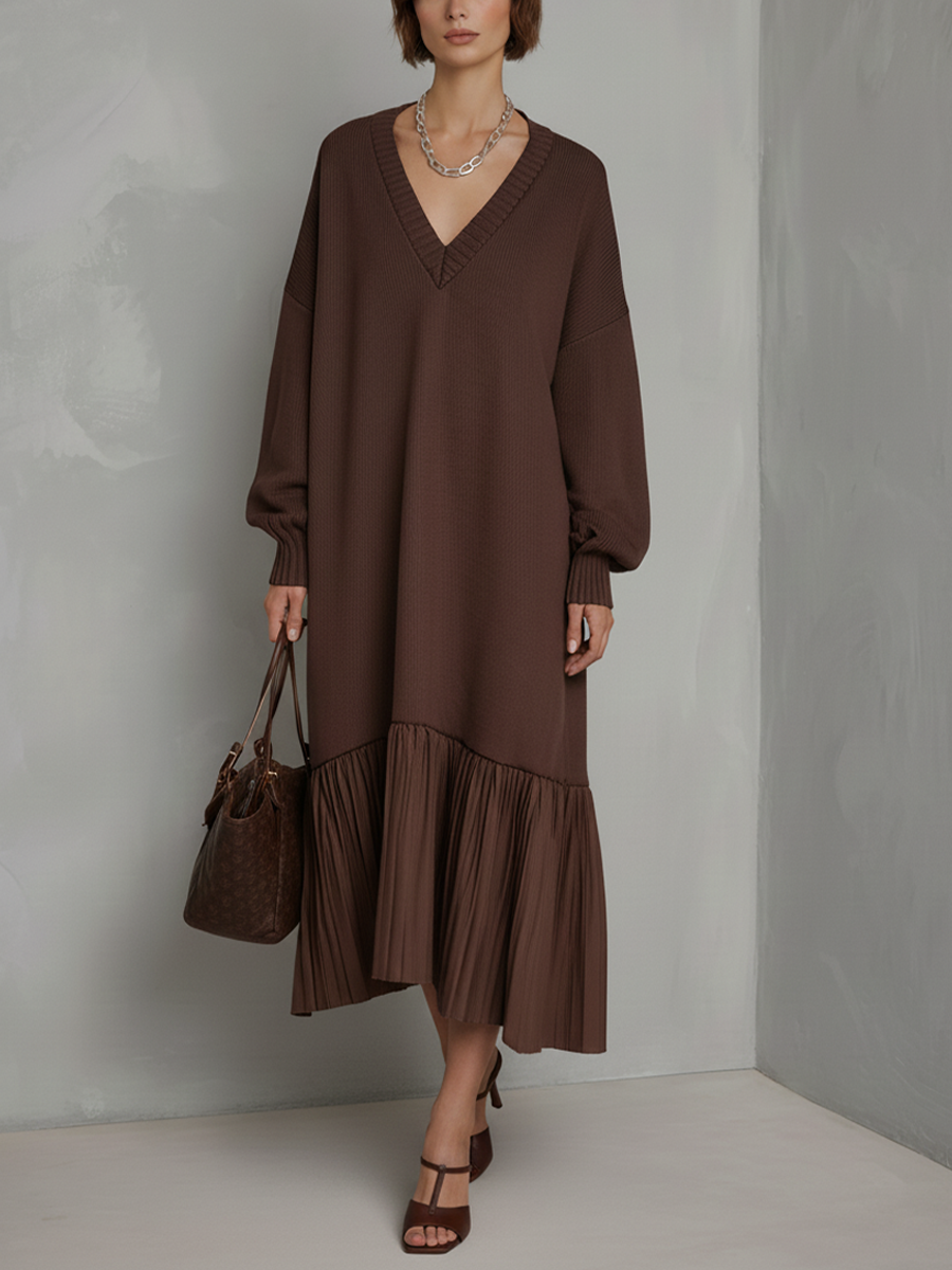 Linda | Effortless Pleated Hem Midi Sweater Dress