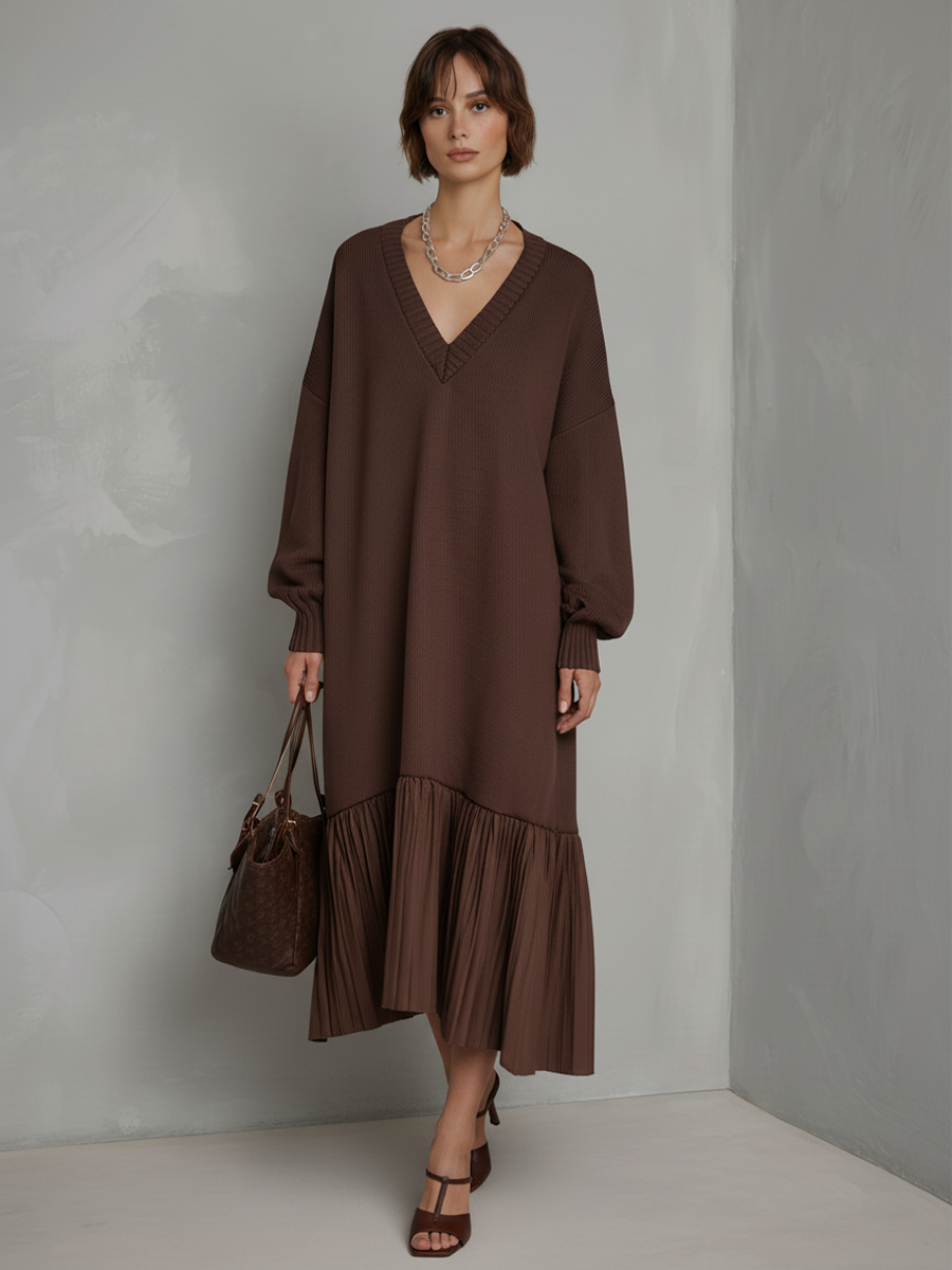 Linda | Effortless Pleated Hem Midi Sweater Dress