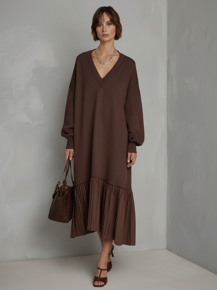 Linda | Effortless Pleated Hem Midi Sweater Dress