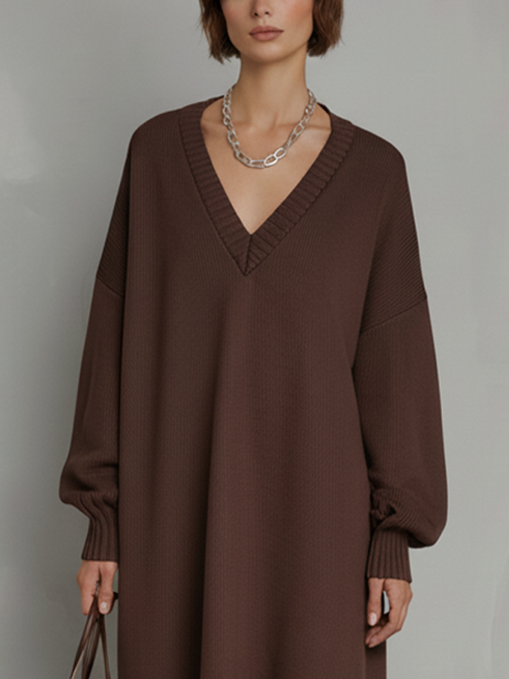 Linda | Effortless Pleated Hem Midi Sweater Dress