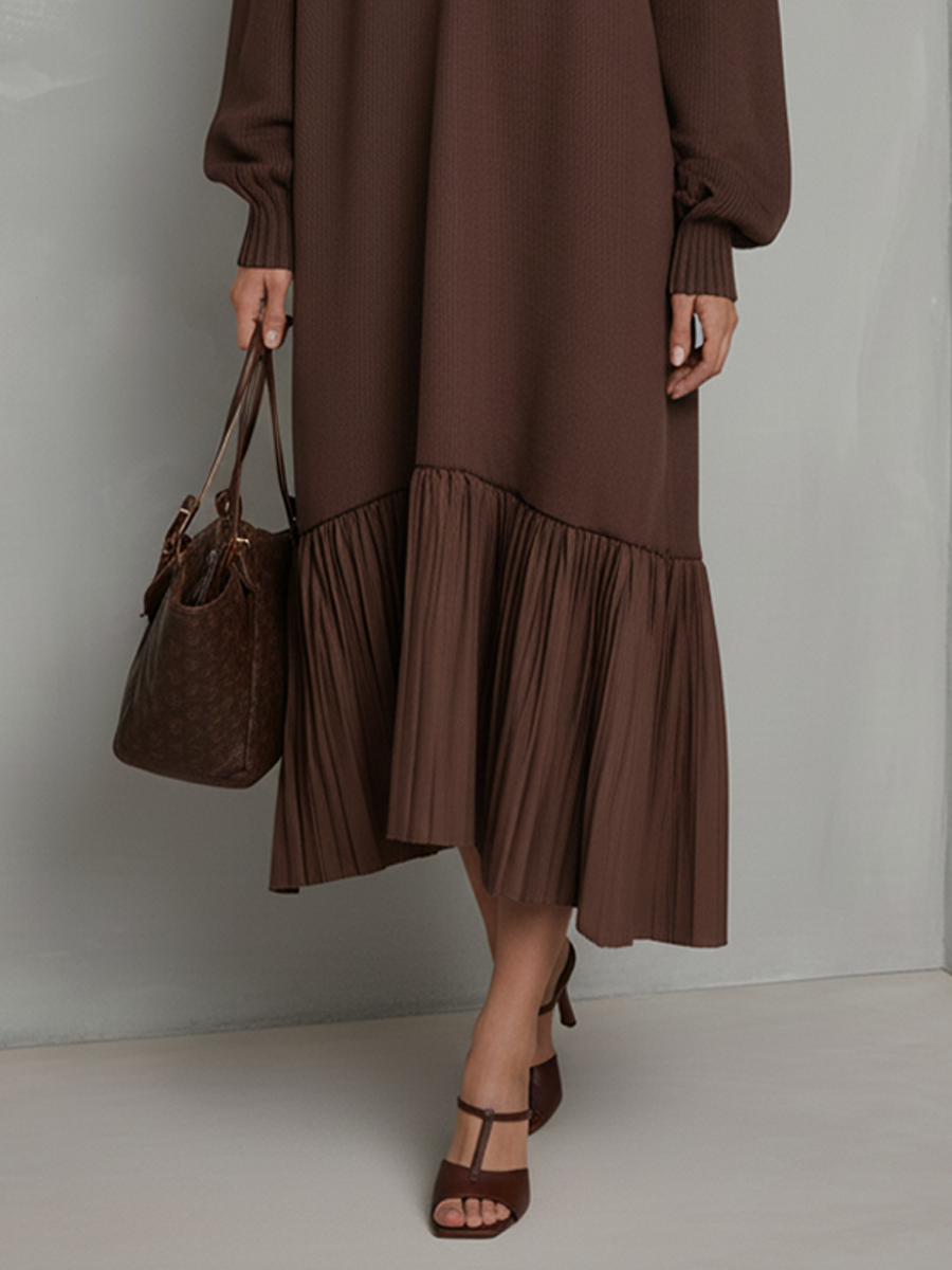 Linda | Effortless Pleated Hem Midi Sweater Dress