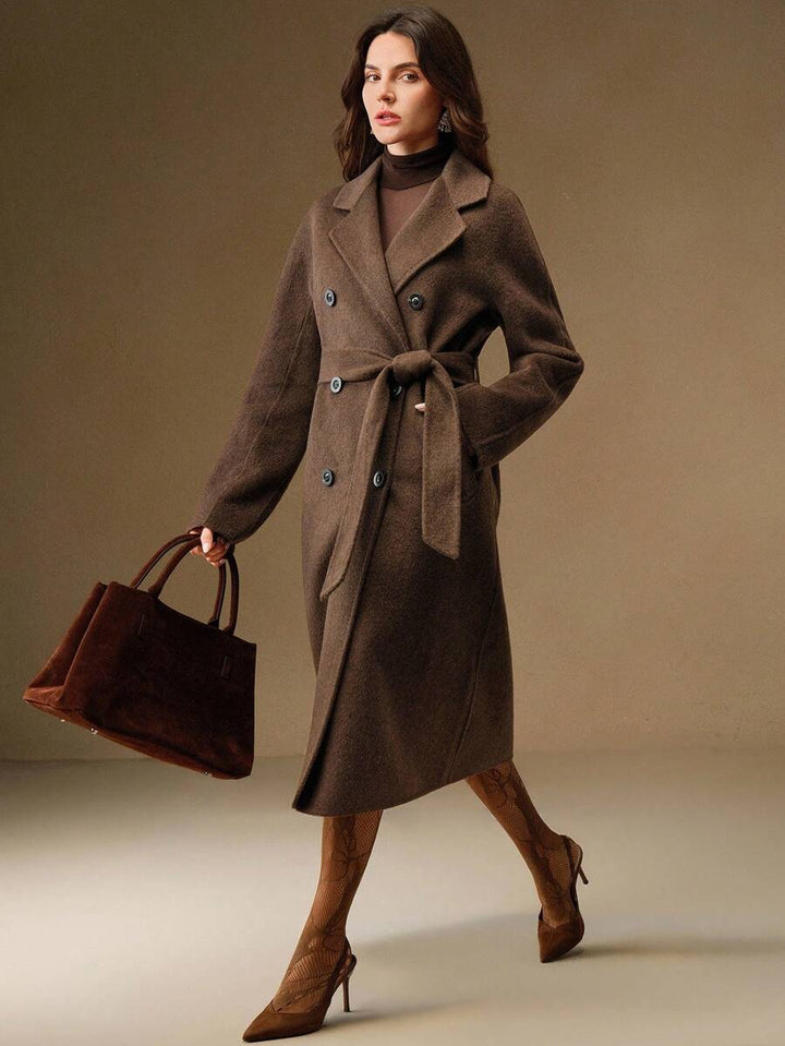 Linda | Elegant Belted Double-Breasted Camel Coat