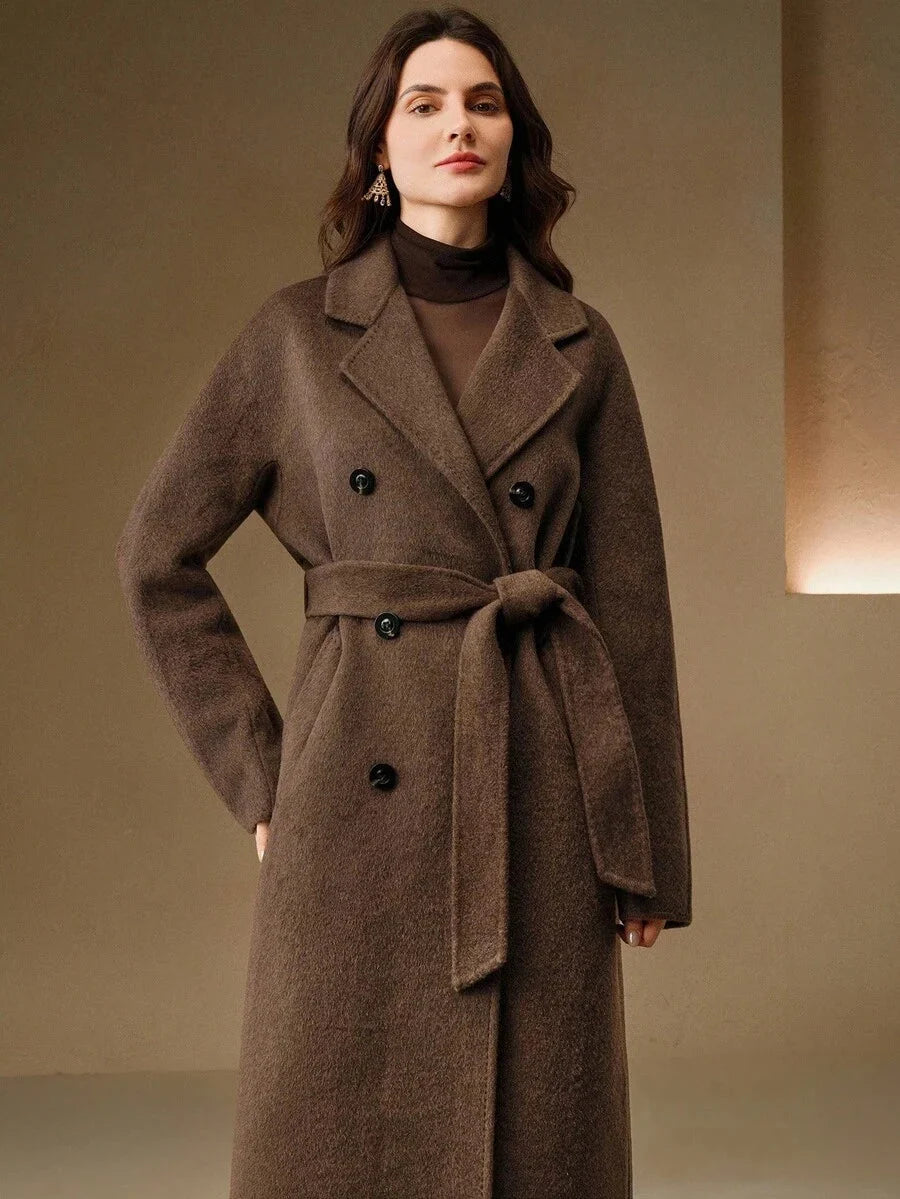 Linda | Elegant Belted Double-Breasted Camel Coat