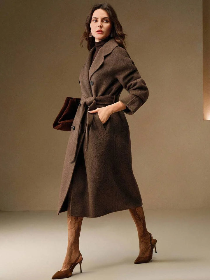 Linda | Elegant Belted Double-Breasted Camel Coat