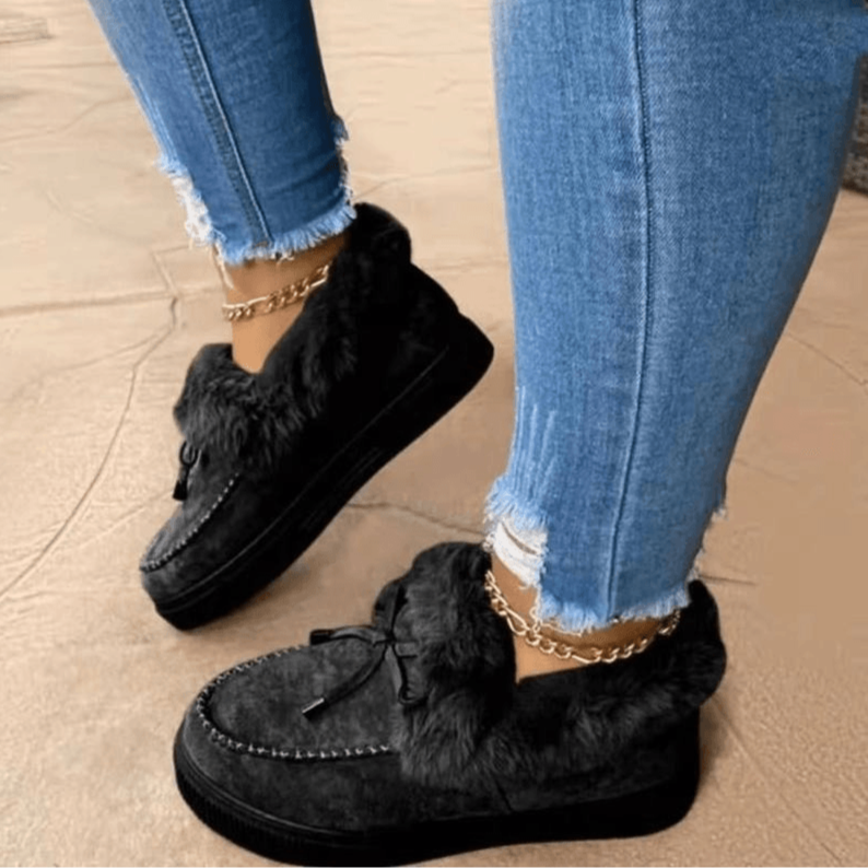 Linda | Relaxed Fuzzy Platform Moccasin Slippers