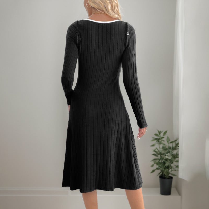 Linda | Sophisticated Ribbed Knit Sweater Dress with Shoulder Cutouts