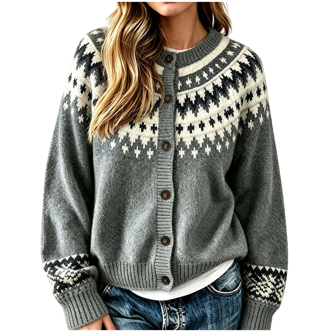 Linda | Timeless Fair Isle Cardigan Womens Crew Neck Sweater