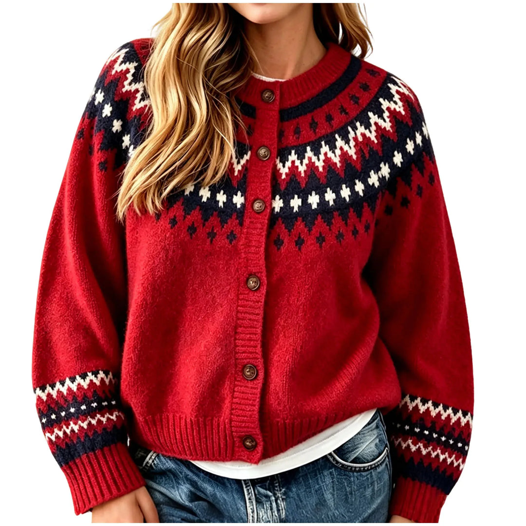 Linda | Timeless Fair Isle Cardigan Womens Crew Neck Sweater