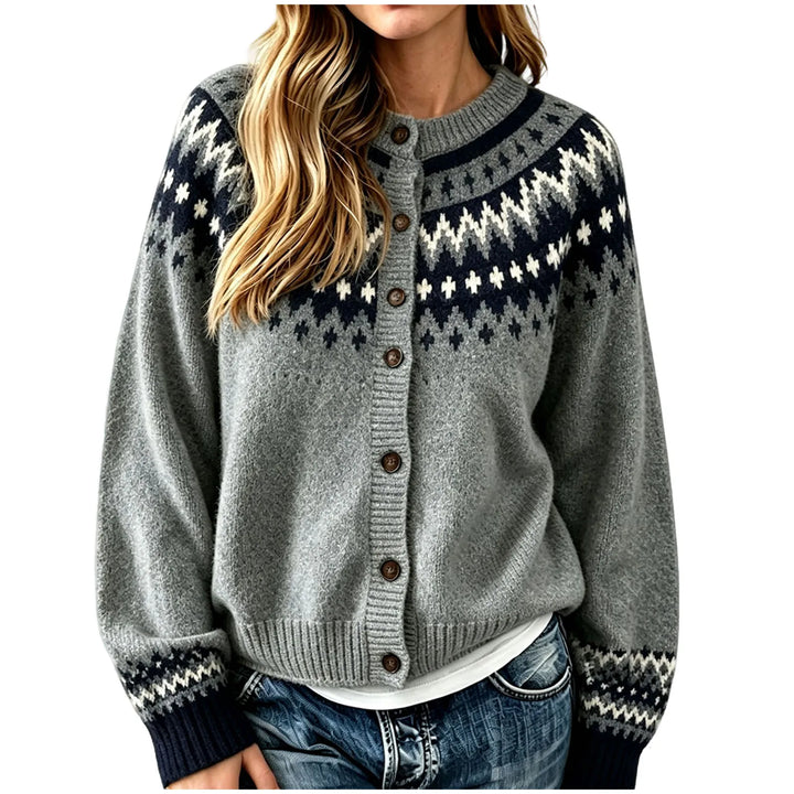 Linda | Timeless Fair Isle Cardigan Womens Crew Neck Sweater