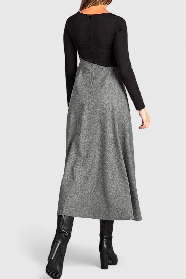 Lisa | Effortless Colorblock Long Sleeve Fall Wedding Guest Maxi Dress