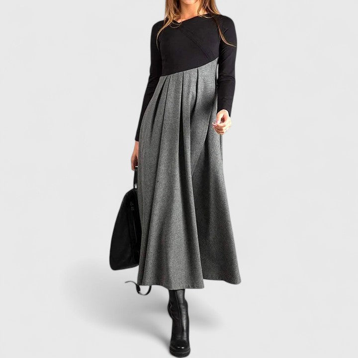 Lisa | Effortless Colorblock Long Sleeve Fall Wedding Guest Maxi Dress