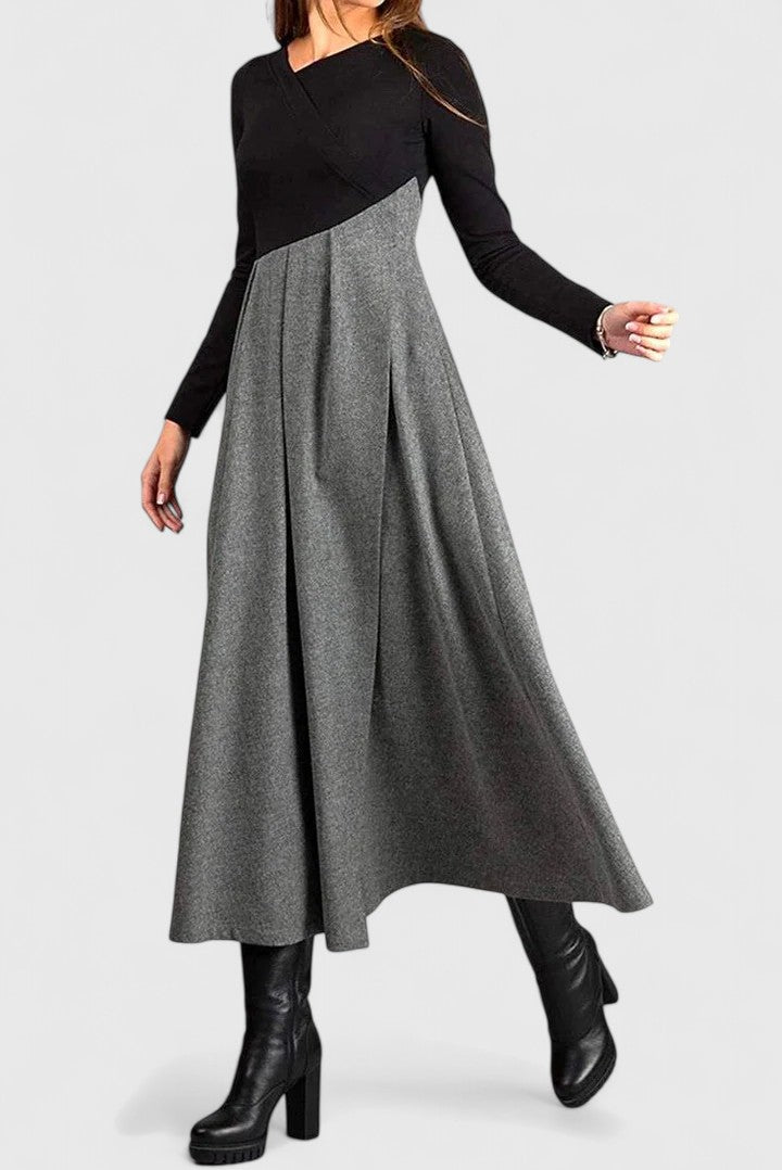 Lisa | Effortless Colorblock Long Sleeve Fall Wedding Guest Maxi Dress