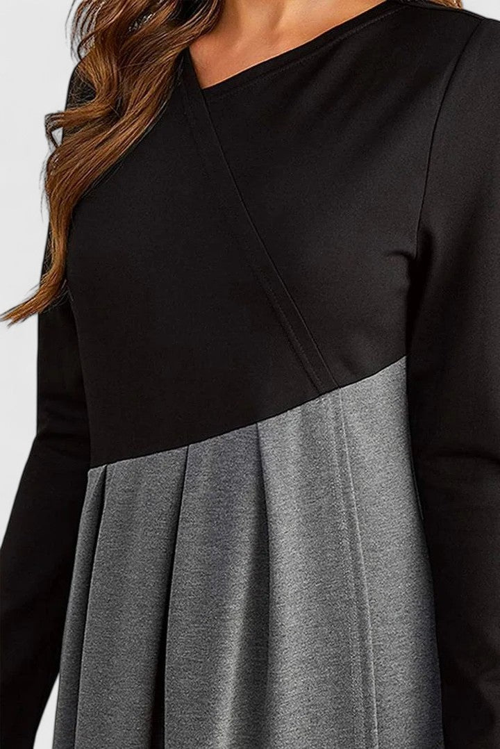 Lisa | Effortless Colorblock Long Sleeve Fall Wedding Guest Maxi Dress