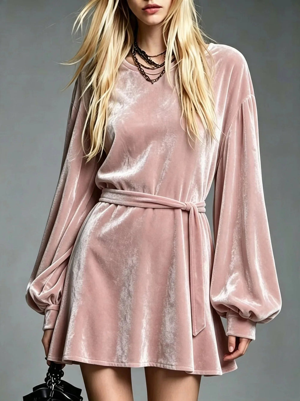 Lisa | Elegant Belted Velvet A-Line Mini Dress