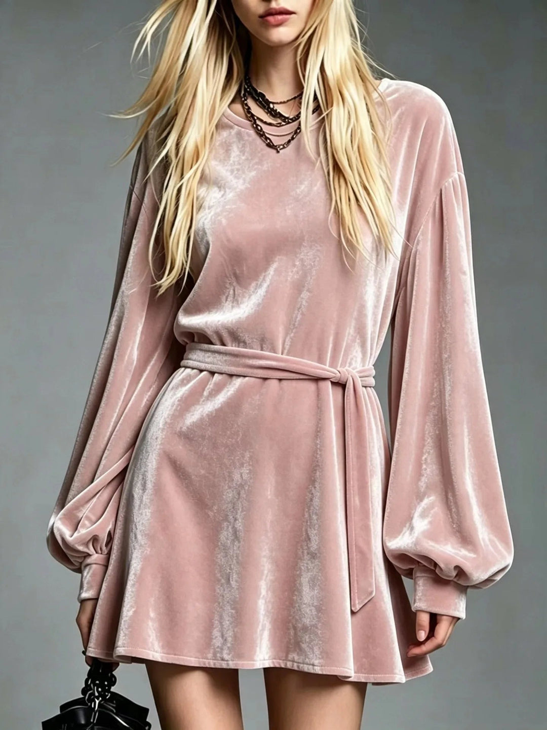 Lisa | Elegant Belted Velvet A-Line Mini Dress