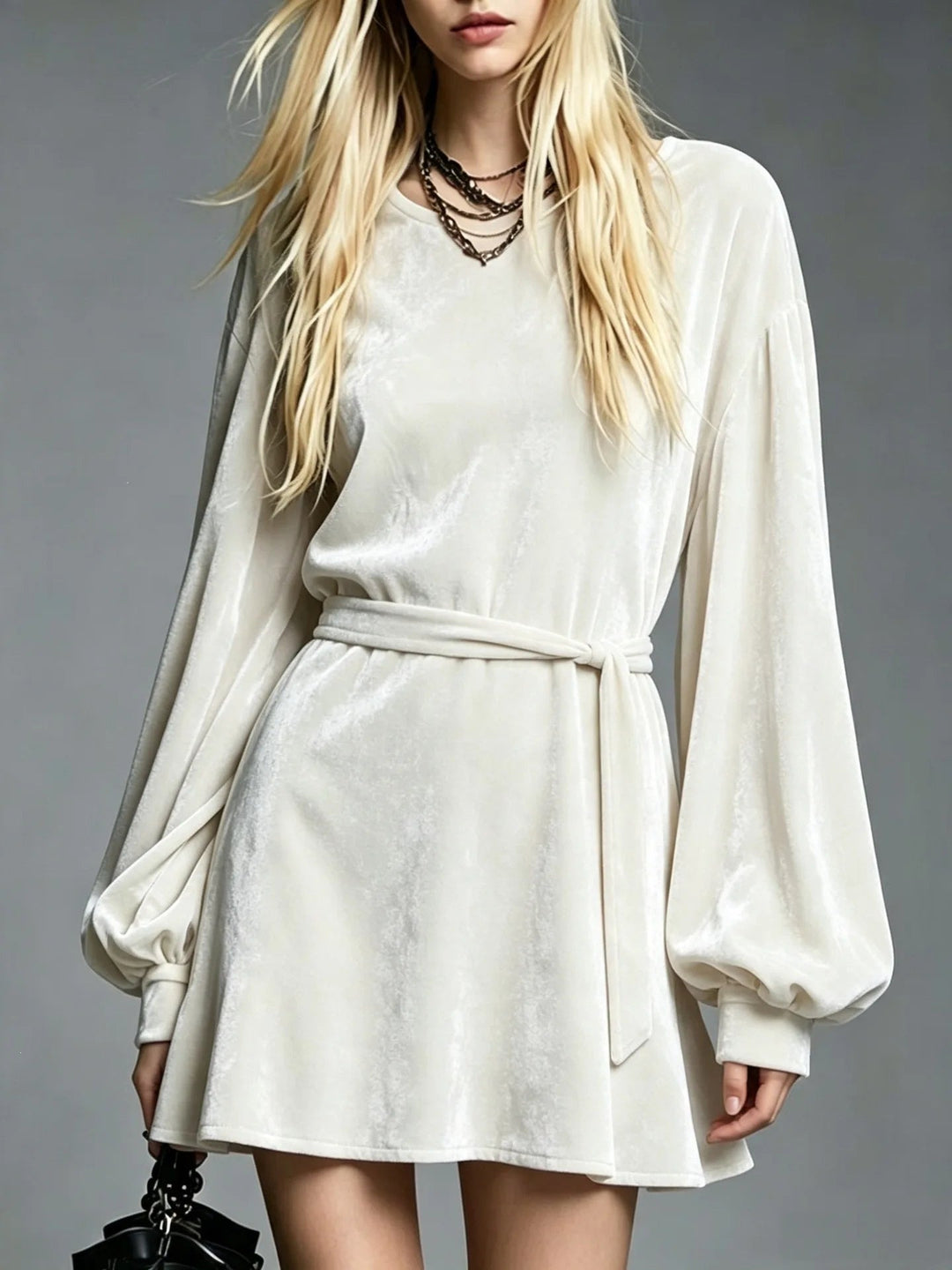 Lisa | Elegant Belted Velvet A-Line Mini Dress