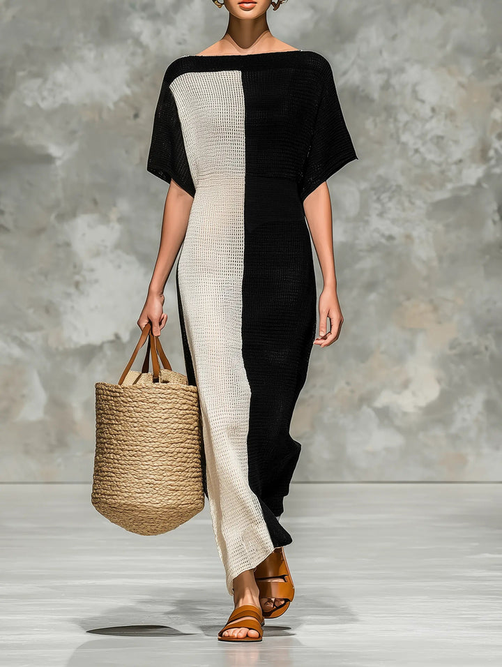 Lisa | Elegant Colorblock Knit Boat Neck Sweater Dress
