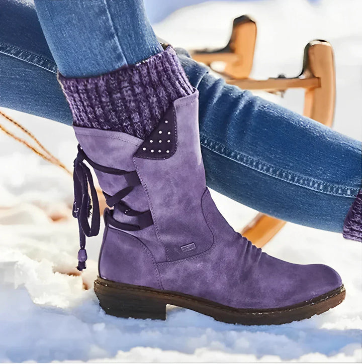 Lisa | Refined Knit Cuff Lace-Up Winter Boots