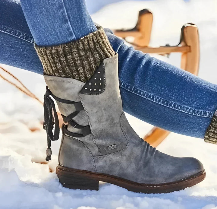 Lisa | Refined Knit Cuff Lace-Up Winter Boots