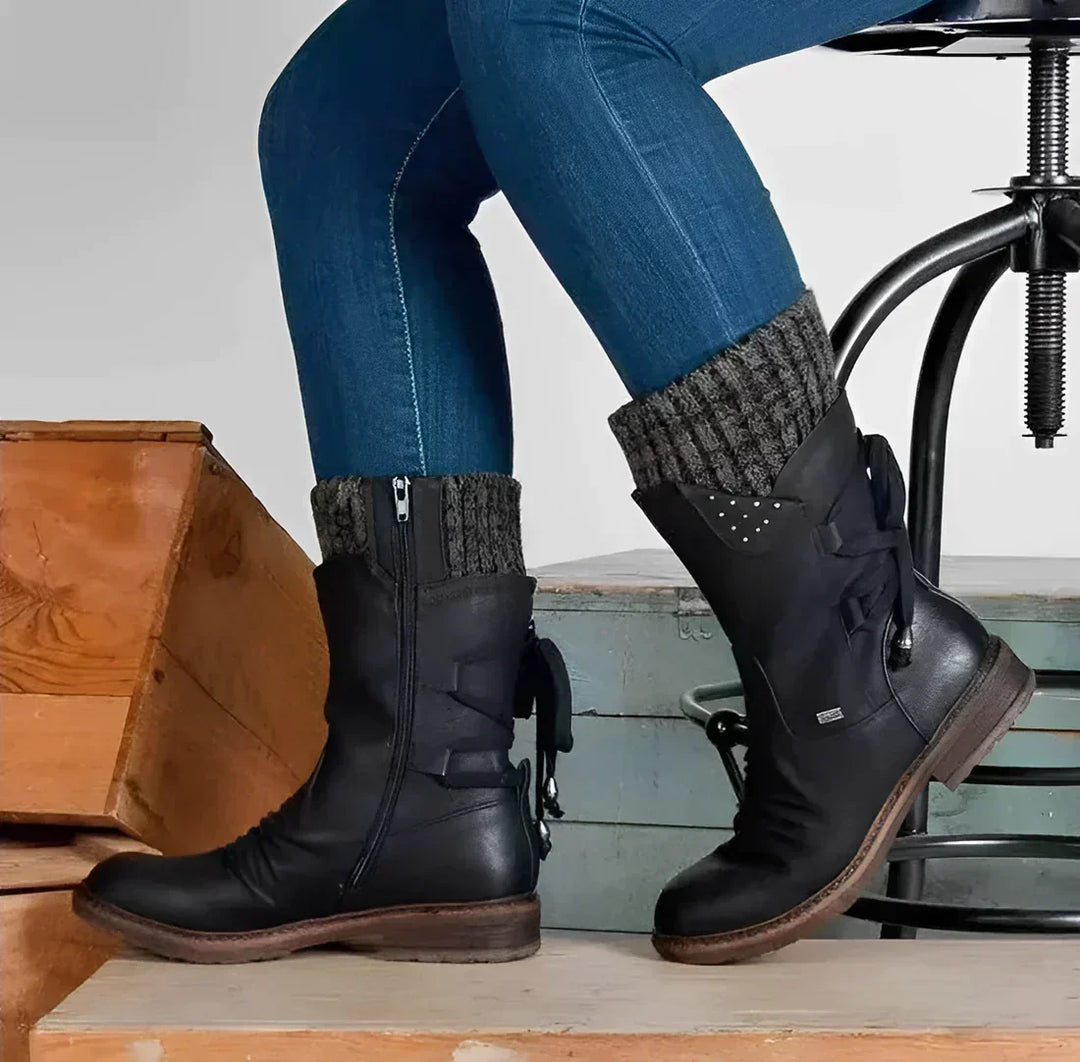 Lisa | Refined Knit Cuff Lace-Up Winter Boots