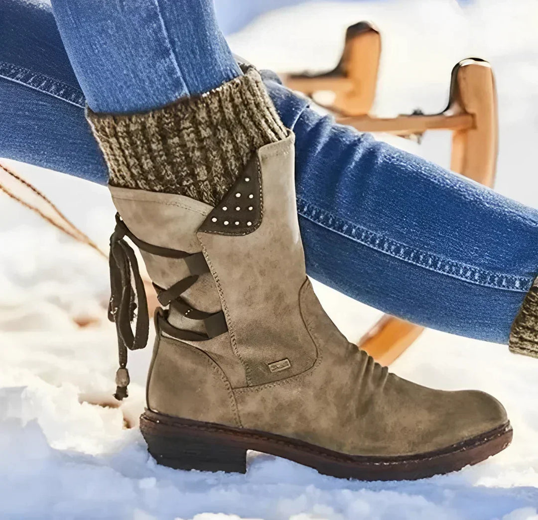 Lisa | Refined Knit Cuff Lace-Up Winter Boots