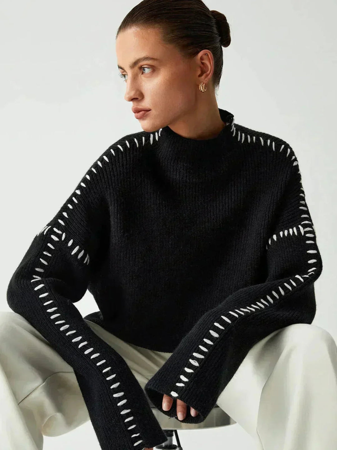 Lori | Cozy Whipstitch Oversized Mock Neck Sweater