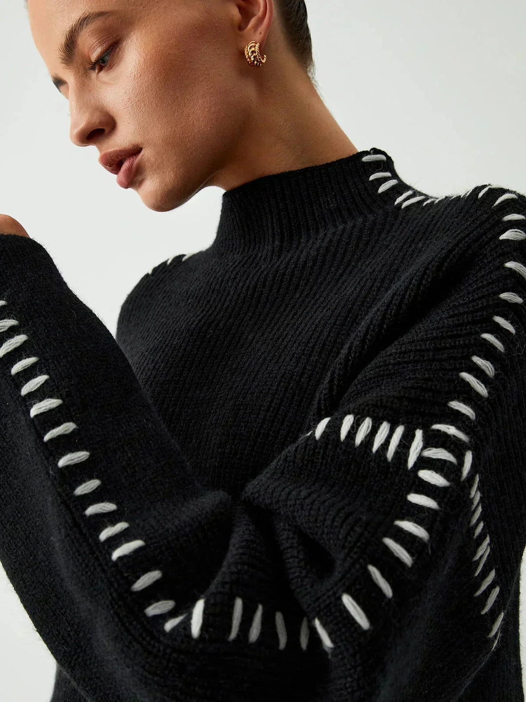 Lori | Cozy Whipstitch Oversized Mock Neck Sweater