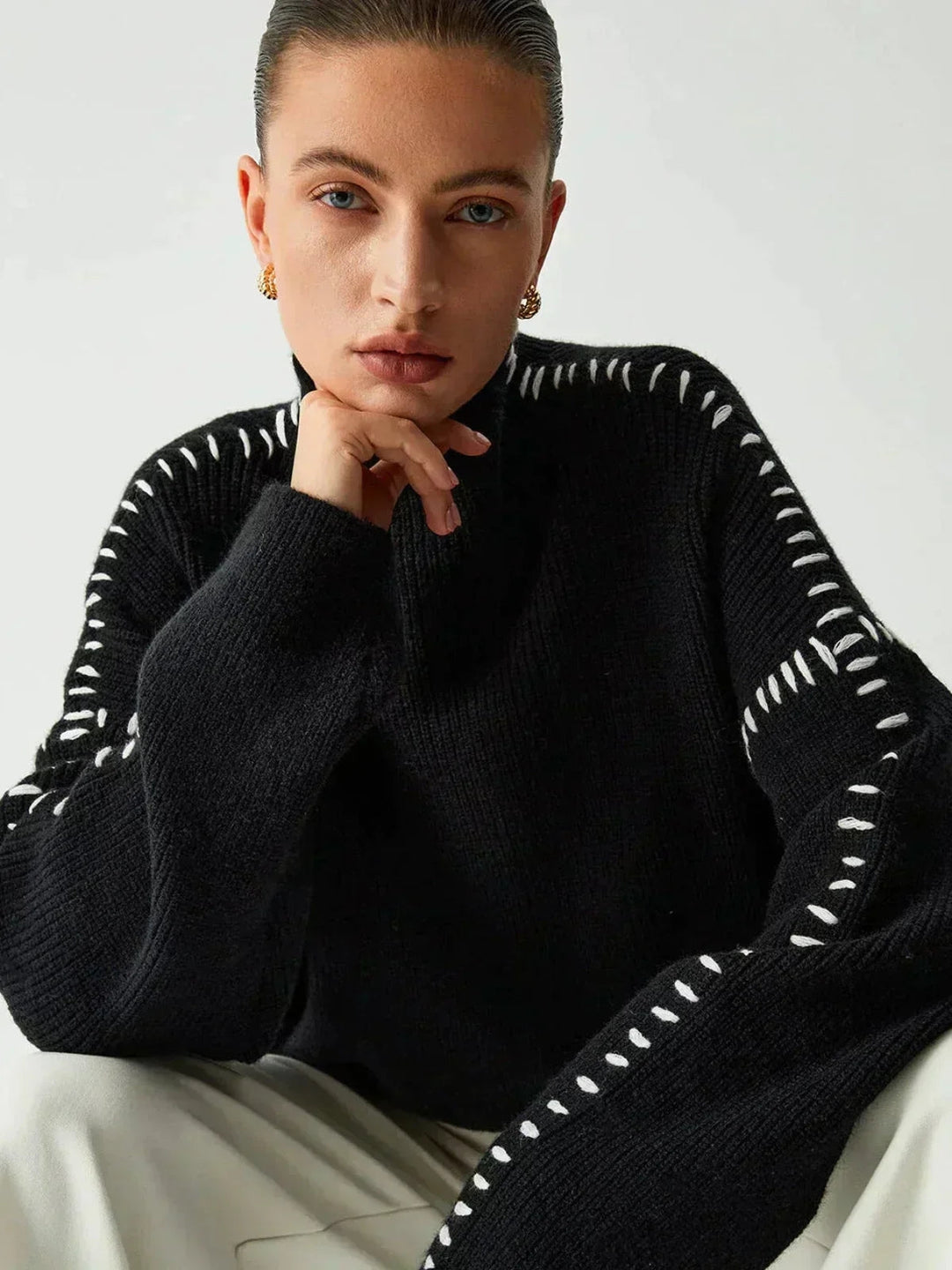 Lori | Cozy Whipstitch Oversized Mock Neck Sweater
