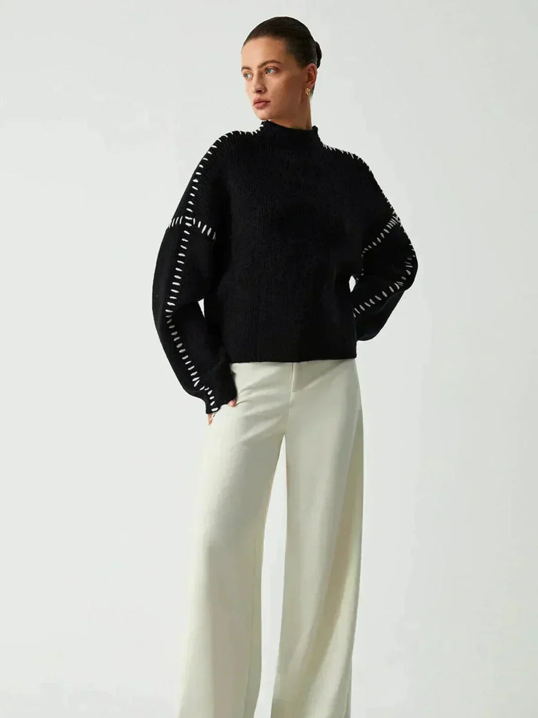Lori | Cozy Whipstitch Oversized Mock Neck Sweater