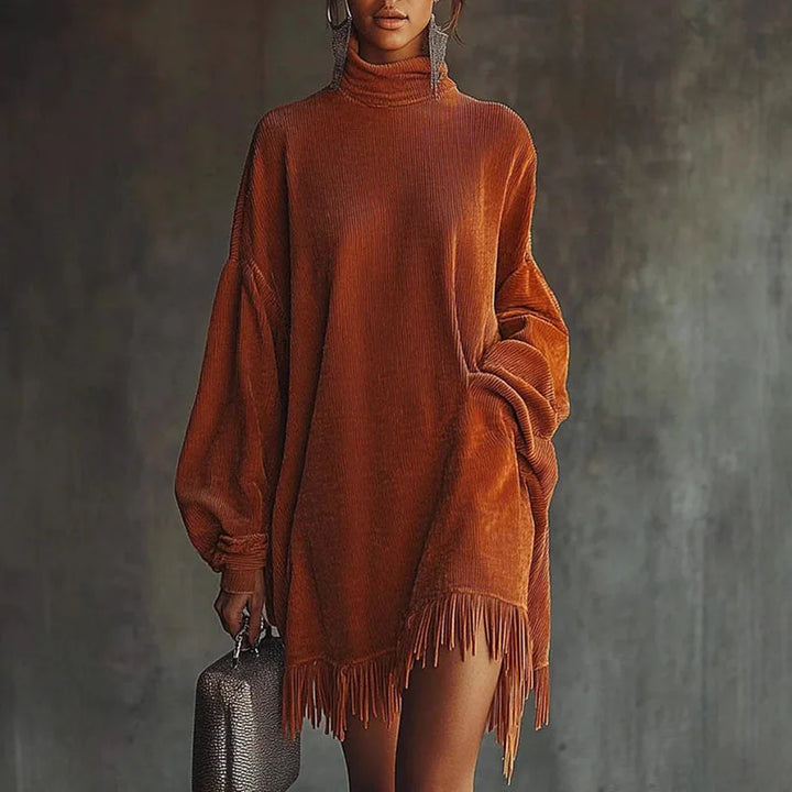 Lori | Effortless Oversized Fringe Turtleneck Sweater Dress