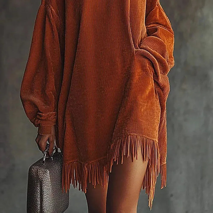 Lori | Effortless Oversized Fringe Turtleneck Sweater Dress