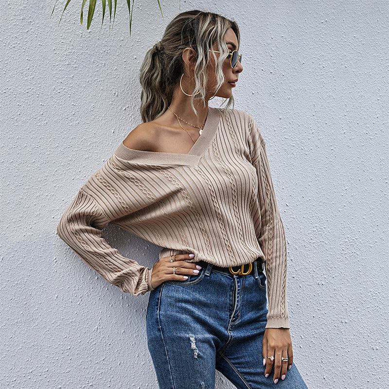 Lori | Polished Off-Shoulder Ribbed Cable Knit Sweater