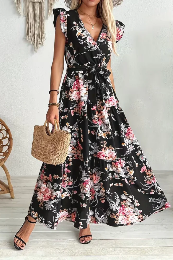 Lori | Refined Floral V-Neck Fall Wedding Guest Dress