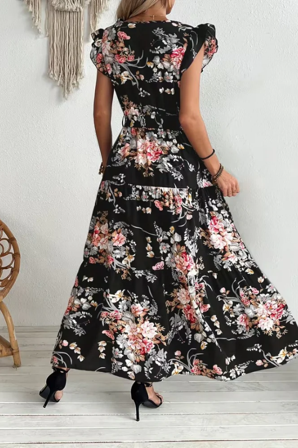 Lori | Refined Floral V-Neck Fall Wedding Guest Dress