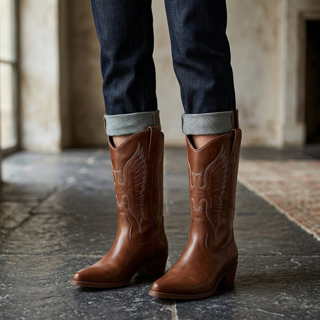 Lori | Relaxed Stitched Mid-Calf Cowboy Boots