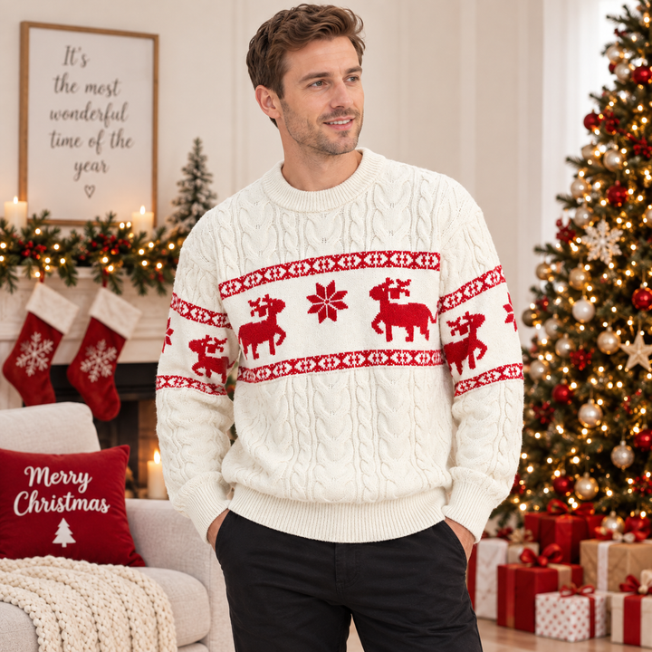 Luke | Reindeer Cable Knit Mens Xmas Sweaters