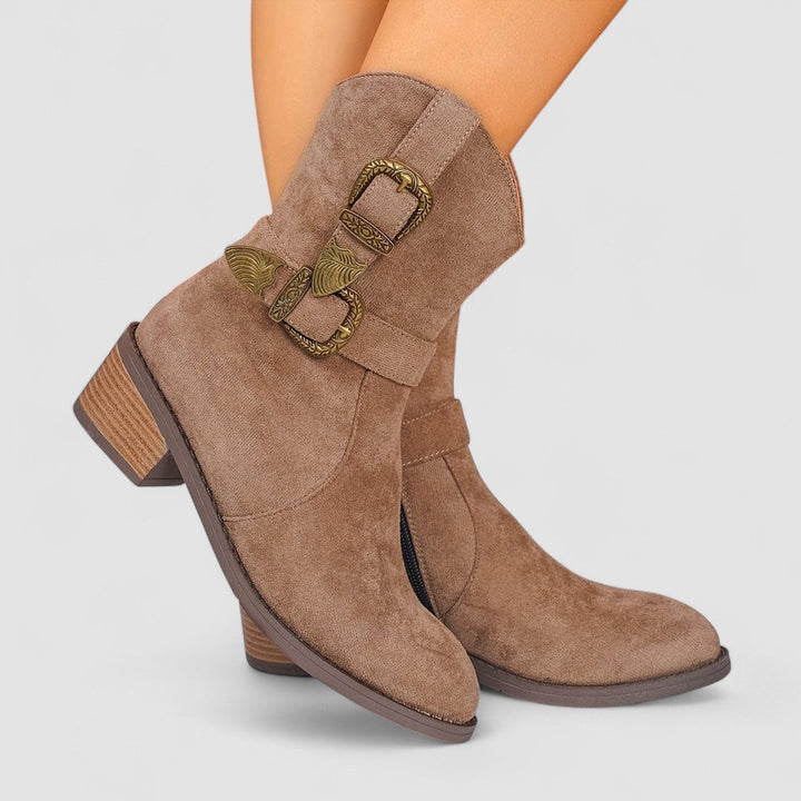 Madison | Effortless Western Buckle Block Heel Ankle Boots