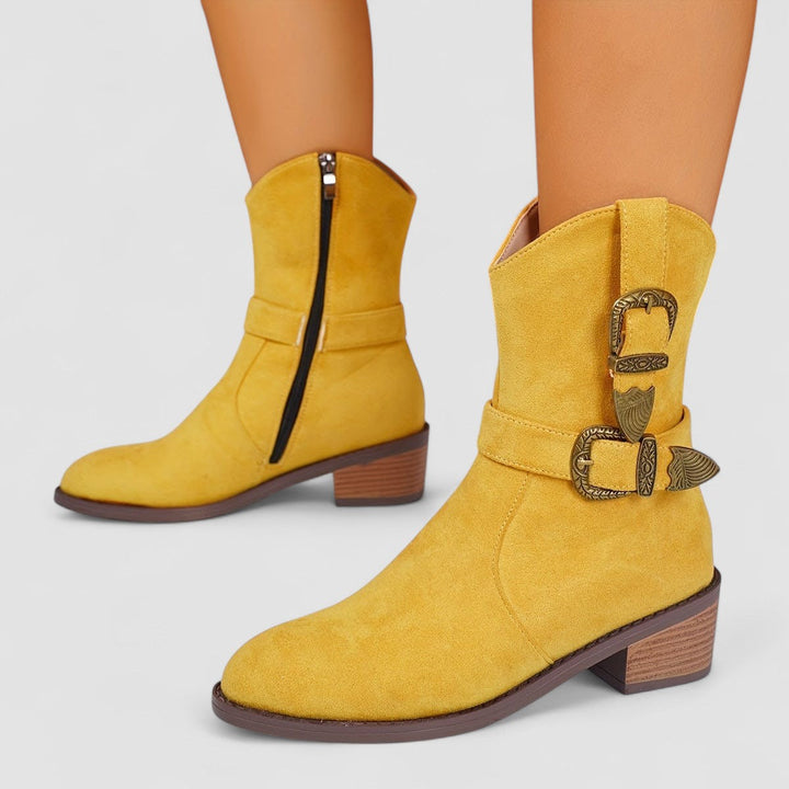 Madison | Effortless Western Buckle Block Heel Ankle Boots