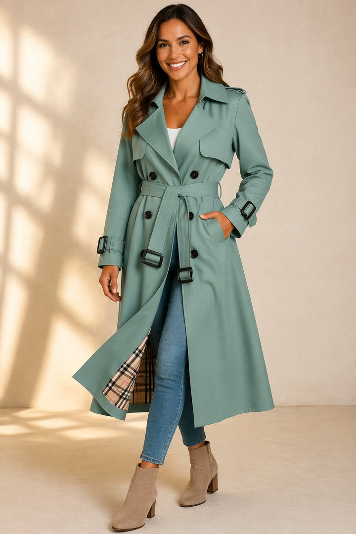 Madison | Stylish Double-Breasted Belted Long Trench Coat
