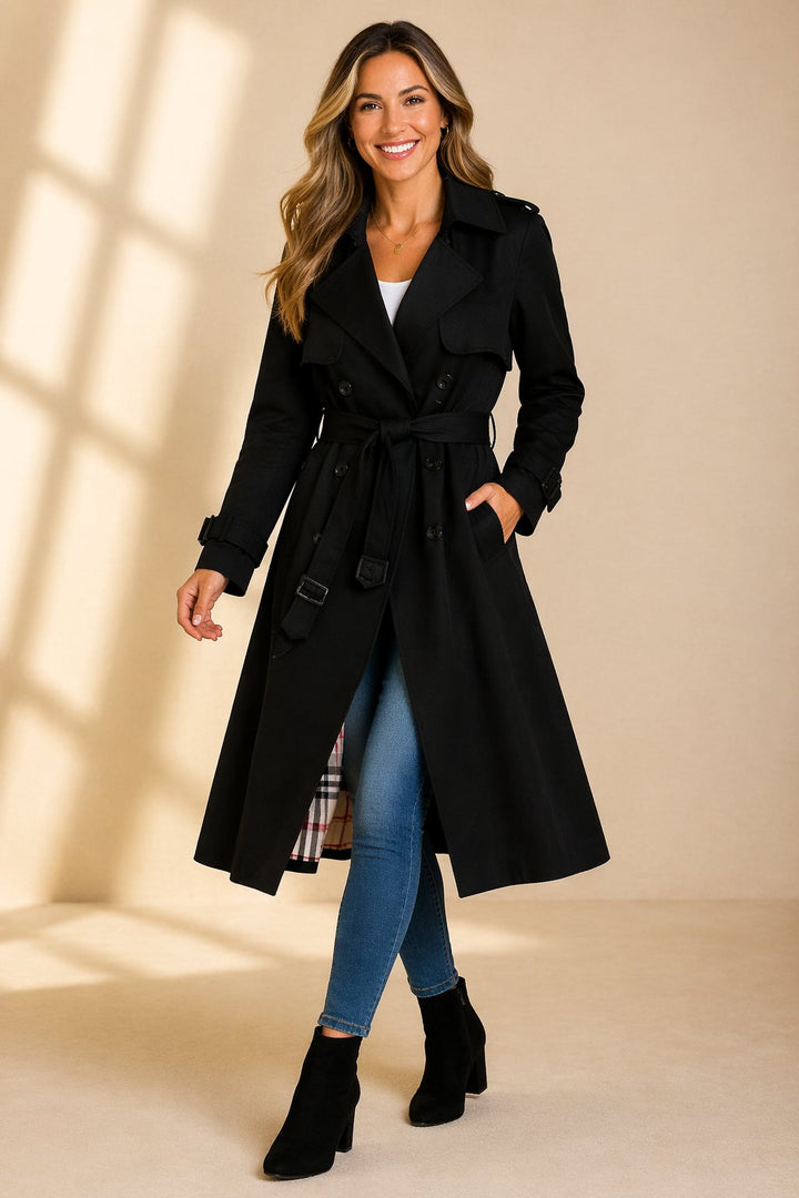 Madison | Stylish Double-Breasted Belted Long Trench Coat