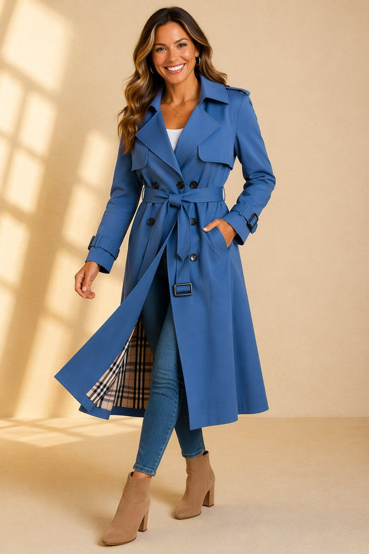 Madison | Stylish Double-Breasted Belted Long Trench Coat