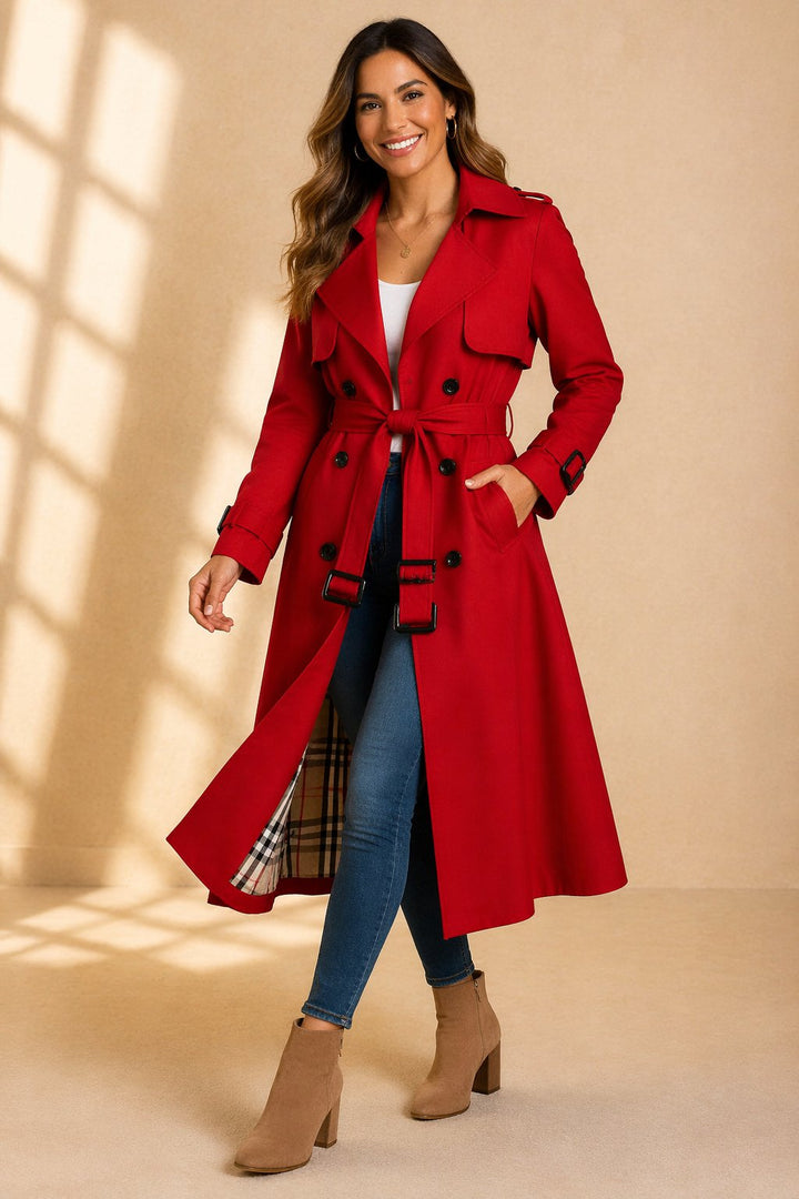 Madison | Stylish Double-Breasted Belted Long Trench Coat