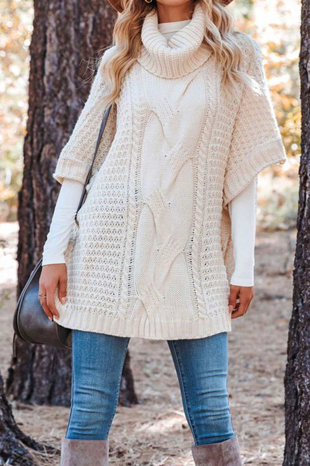 Margaret | Refined Cable Knit Turtleneck Poncho Sweater