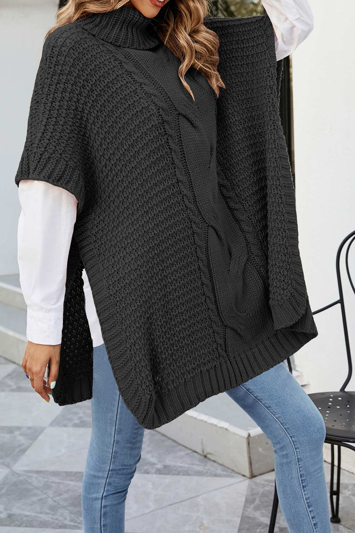 Margaret | Refined Cable Knit Turtleneck Poncho Sweater