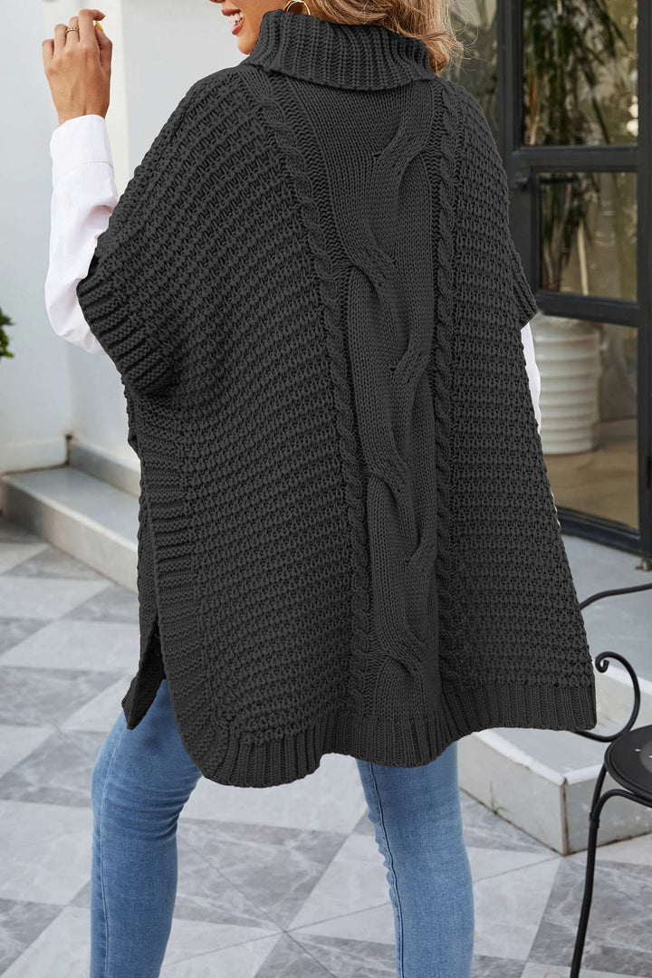 Margaret | Refined Cable Knit Turtleneck Poncho Sweater