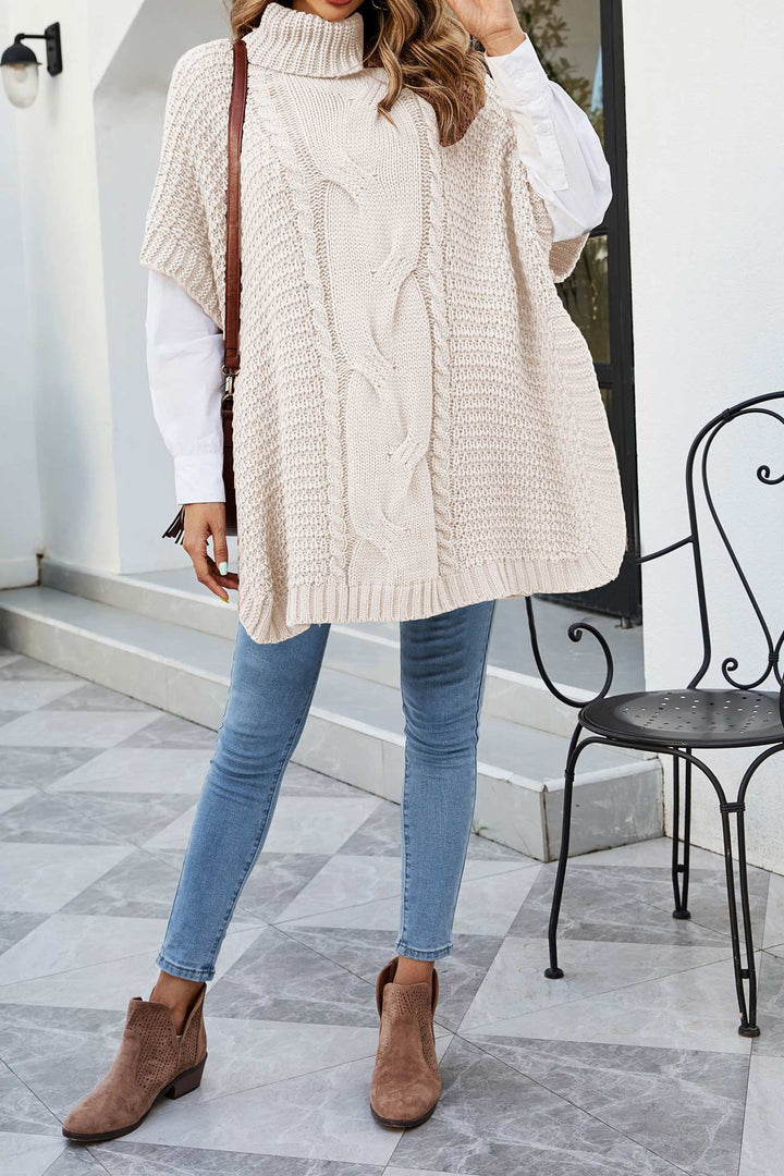 Margaret | Refined Cable Knit Turtleneck Poncho Sweater