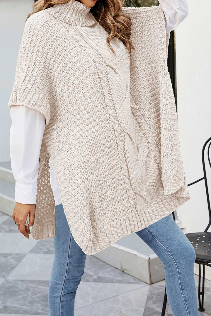Margaret | Refined Cable Knit Turtleneck Poncho Sweater