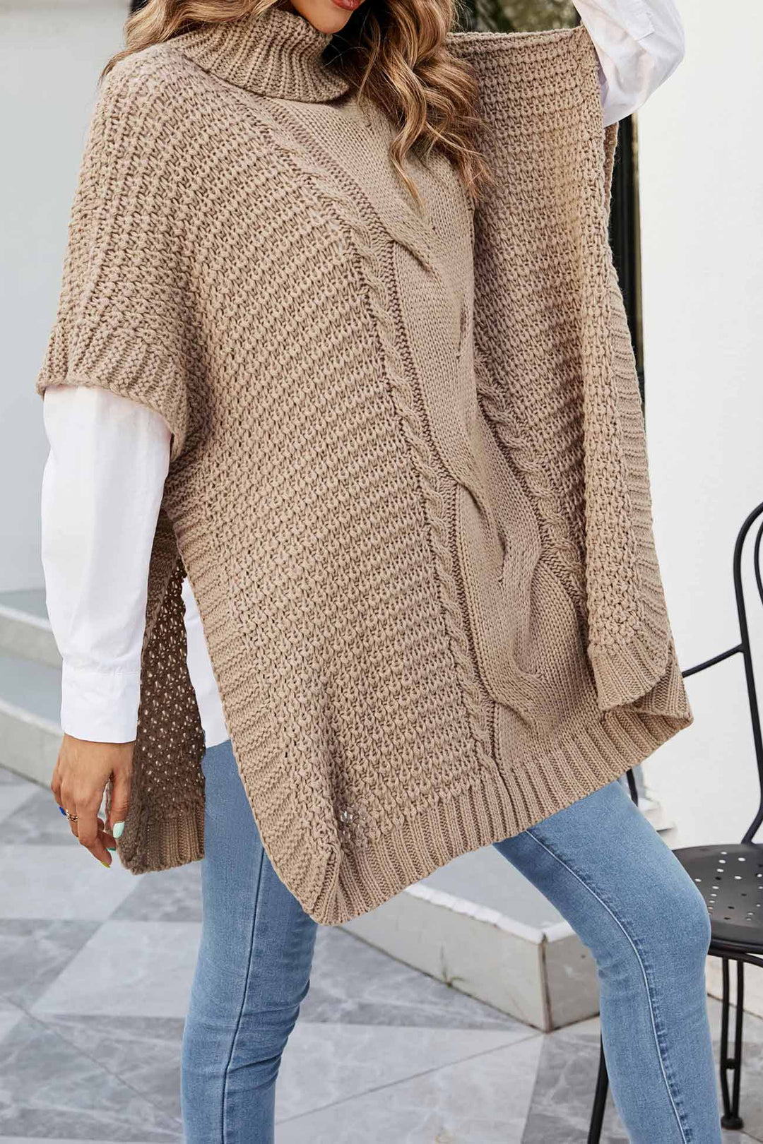 Margaret | Refined Cable Knit Turtleneck Poncho Sweater